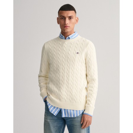 Gant Men's Cotton Cable Knit Crew Neck Sweater 8050607 130 Cream