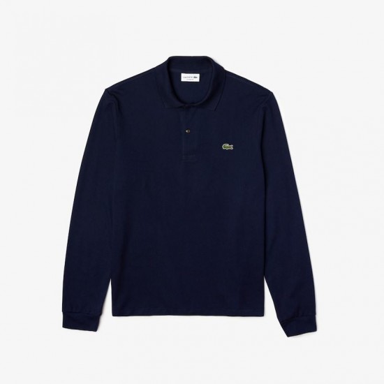 LACOSTE Ανδρική Βαμβακερή Original Μακρυμάνικη Polo Μπλούζα Piqué L.13.12 00 166 Μπλε Σκούρο