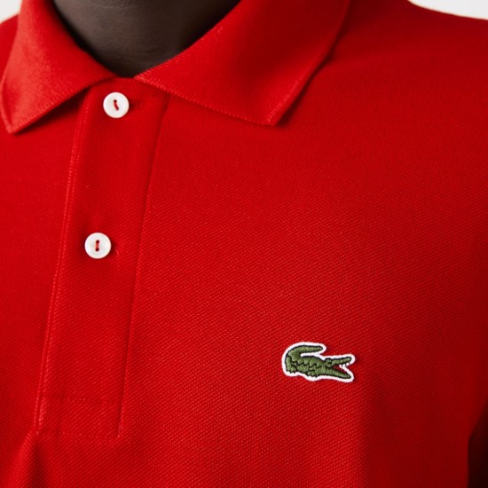 LACOSTE Ανδρική Βαμβακερή Original Μακρυμάνικη Polo Μπλούζα Piqué L.13.12 00 240 Κόκιινο