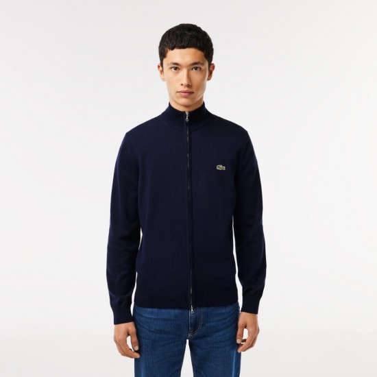 LACOSTE Men's Regular Fit Cotton Stand-Up Collar Cardigan AH1957 00 166 Navy Blue