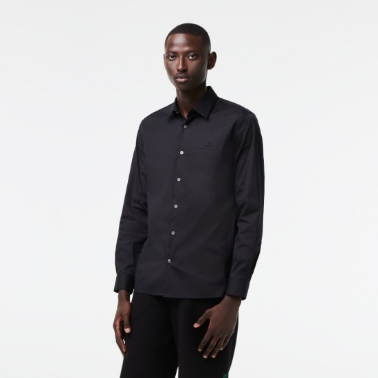 LACOSTE Men's Slim Fit French Collar Cotton Poplin Shirt CH5253 00 031 Black