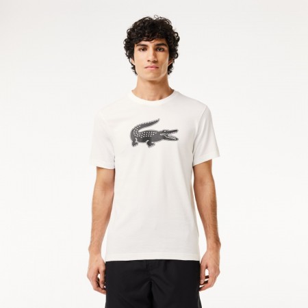 LACOSTE Men's Regular Fit Sport 3D Print Crocodile Breathable Jersey T-Shirt TH2042 00 AU8 White