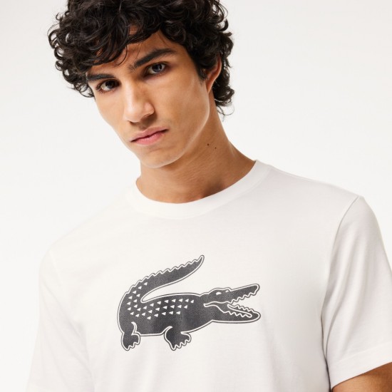 Lacoste Men's Regular Fit Sport 3D Print Crocodile Breathable Jersey T-Shirt TH2042 00 AU8 White