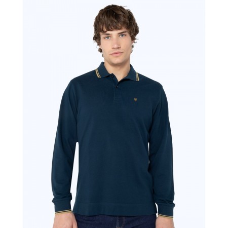 THE BOSTONIANS Men's Regular Fit Cotton Polo Pique Double Stripe Collar PL1151 B690PE Petrol