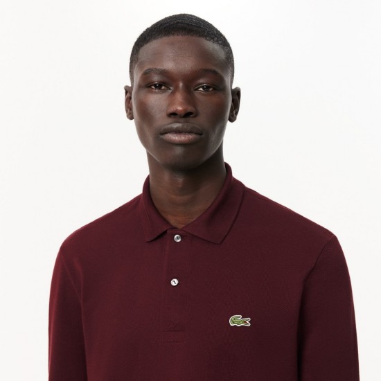 LACOSTE Ανδρική Βαμβακερή Original Μακρυμάνικη Polo Μπλούζα Piqué L.13.12 00 BZD Μπορντό Σκούρο