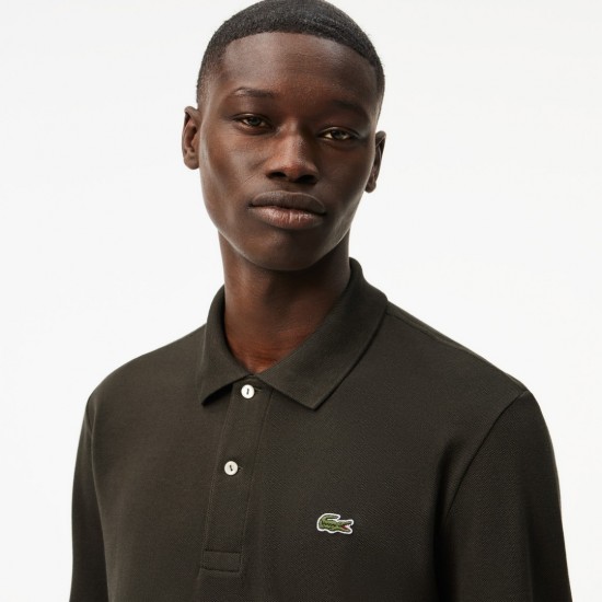 LACOSTE Ανδρική Βαμβακερή Original Μακρυμάνικη Polo Μπλούζα Piqué L.13.12 00 L7A Ανθρακί