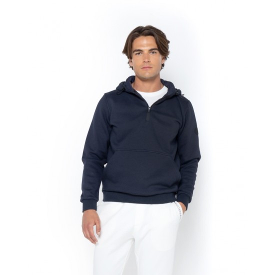 THE BOSTONIANS Men's Regular Fit Cotton Half Zip Hoodie RO1007 B166NV Navy Blue