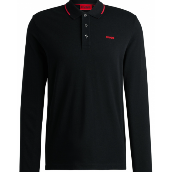 HUGO BOSS Ανδρικό Βαμβακερό Jersey Polo Derriko Κανονική Γραμμή 50525864 001 Μαύρο