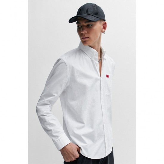 HUGO BOSS Ανδρικό Βαμβακερό Oxford Πουκάμισο Evito Στενή Γραμμή 50479302 199 Λευκό
