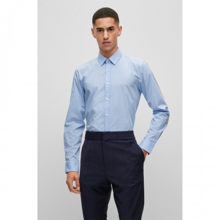 HUGO BOSS Men's Extra Slim Fit Cotton Stretch Poplin Shirt Elisha02 50479396 459 Light Blue