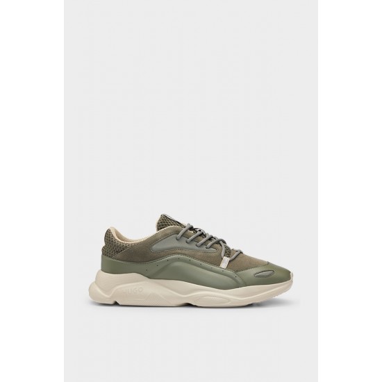 HUGO BOSS Men's Mixed Material Trainers Leon Runn_flsd 50523838 302 Dark Green