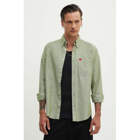 HUGO BOSS Men's Oxford Cotton Button-Down Slim-Fit Shirt Evito 50479302 386 Open Green