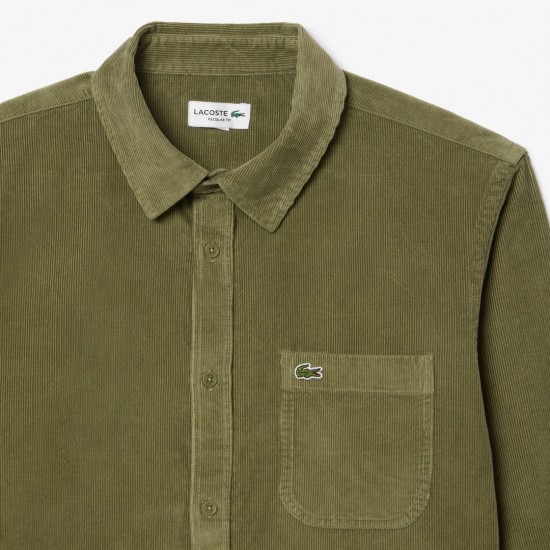 LACOSTE Men's Regular Fit Cotton Corduroy Shirt CH3346 00 BMY Khaki