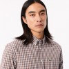 LACOSTE Men's Cotton Regular Fit Poplin Checked Shirt CH6981 00 I5X Brown