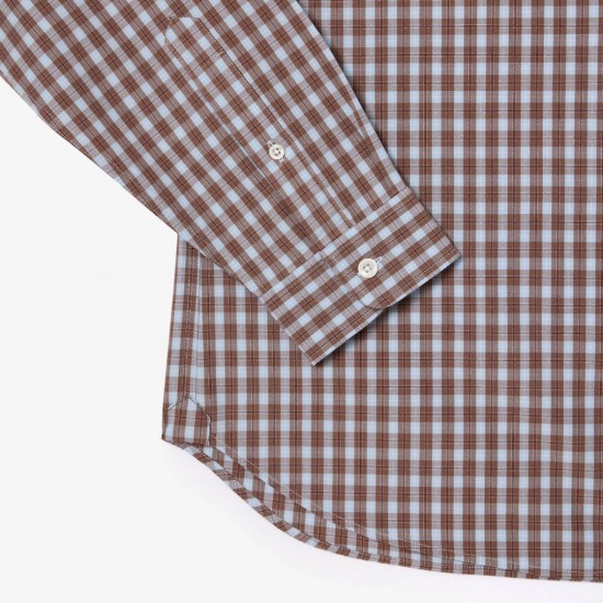 LACOSTE Men's Cotton Regular Fit Poplin Checked Shirt CH6981 00 I5X Brown