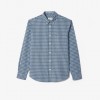 LACOSTE Men's Cotton Regular Fit Checked Poplin Shirt CH6981 00 IR8 Blue