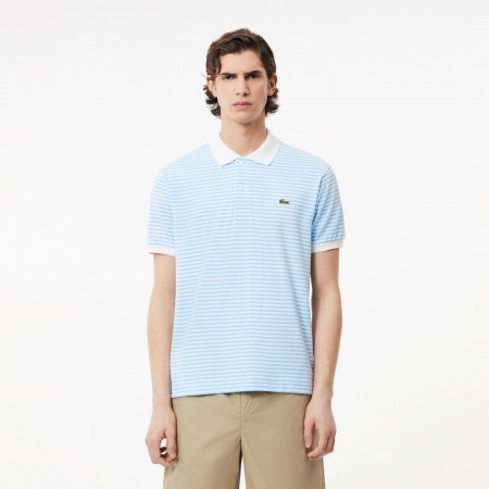 LACOSTE Men's Cotton Original L.12.12 Striped Polo Shirt PH9753 00 F6Z Light Blue