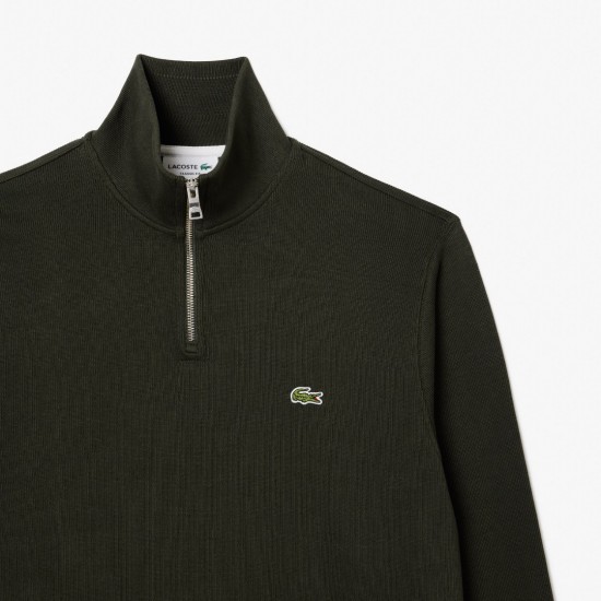 LACOSTE Ανδρικό Βαμβακερό Half-Zip Φούτερ Με Φερμουάρ Κανονική Γραμμή SH1927 00 L7A Χακί