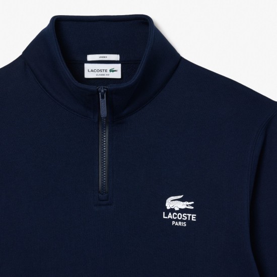 LACOSTE Unisex Regular Fit Cotton Fleece Stand Up Collar Sweatshirt SH2735 00 166 Navy Blue