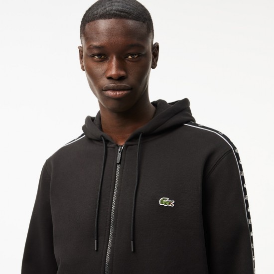 LACOSTE Men's Fleece Hoodie Cardigan Logo Band Sweatshirt SH7457 00 031 Black