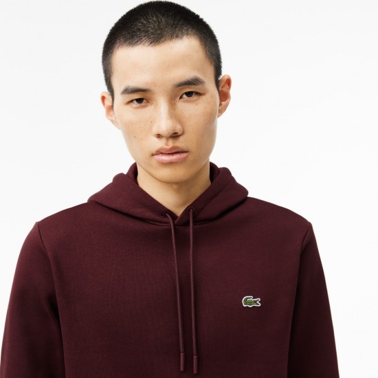 LACOSTE Men's Fleece Hoodie Sweatshirt SH9623 00 BZD Bordeaux