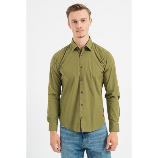 HUGO BOSS Men's Stretch Cotton Poplin Slim Fit Shirt Ermo 50500216 386 Open Green