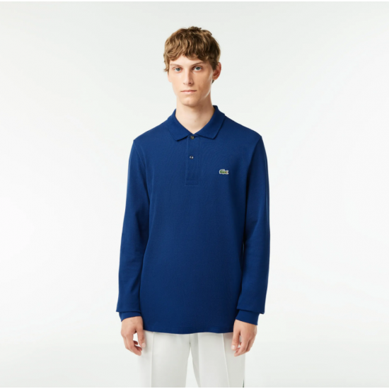 LACOSTE Ανδρική Βαμβακερή Original Μακρυμάνικη Polo Μπλούζα Piqué L.13.12 00 F9F Μπλε Ραφ