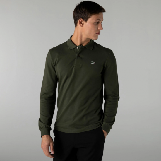 LACOSTE Ανδρική Βαμβακερή Original Μακρυμάνικη Polo Μπλούζα Piqué L.13.12 00 S7T Χακί