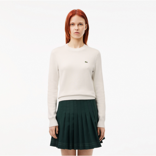 LACOSTE Women's Slim Fit Cotton Sweater C-Neck AF3323 00 70V Flour