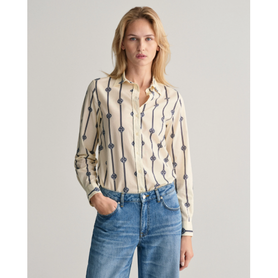 Gant Women's Cotton Voile Regular Fit Monogram Striped Shirt 4300307 409 Classic Blue