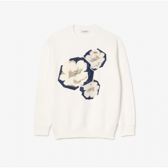 LACOSTE Women's Cotton Oversized Printed Fleece Sweatshirt SF4125 00 70V Blanc