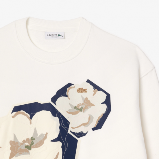 LACOSTE Women's Cotton Oversized Printed Fleece Sweatshirt SF4125 00 70V Blanc