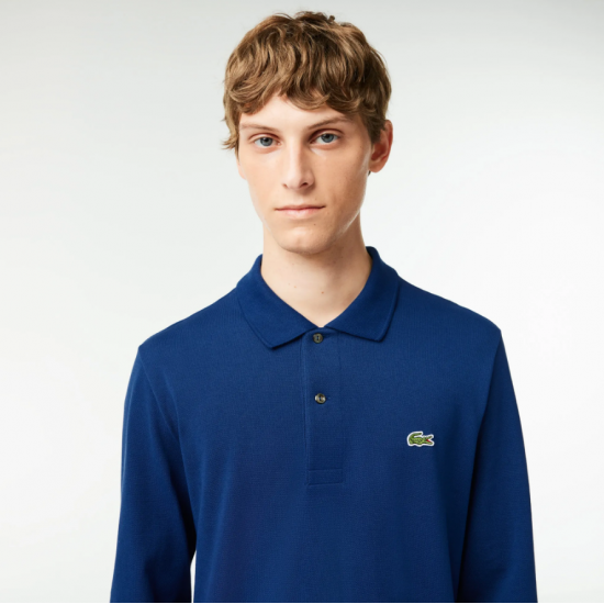 LACOSTE Ανδρική Βαμβακερή Original Μακρυμάνικη Polo Μπλούζα Piqué L.13.12 00 F9F Μπλε Ραφ