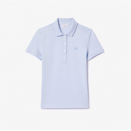 Lacoste Γυναικεία Βαμβακερή Polo Pique Μπλούζα Στενή Γραμμή PF5462 00 J2G Γαλάζιο Ανοιχτό