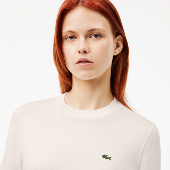 LACOSTE Women's Slim Fit Cotton Sweater C-Neck AF3323 00 70V Flour