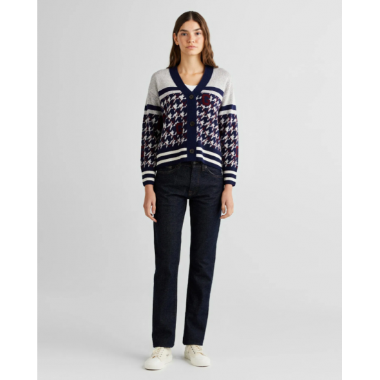 GANT Γυναικεία Ζακέτα V Λαιμού Houndstooth Άνετη Γραμμή 4805275 433 Σκούρο Μπλε