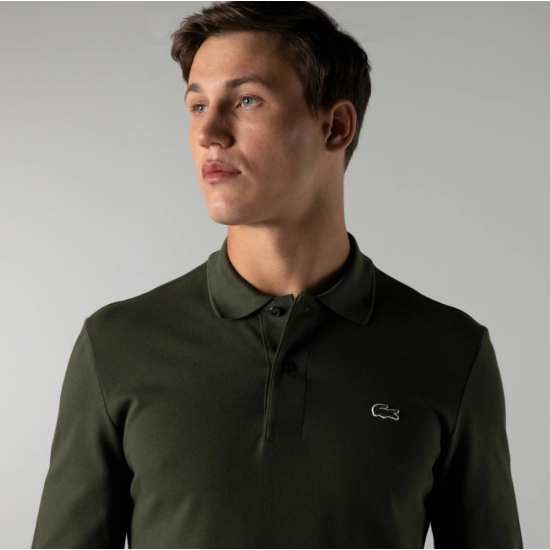 LACOSTE Ανδρική Βαμβακερή Original Μακρυμάνικη Polo Μπλούζα Piqué L.13.12 00 S7T Χακί