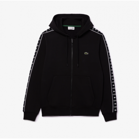 LACOSTE Men's Fleece Hoodie Cardigan Logo Band Sweatshirt SH7457 00 031 Black