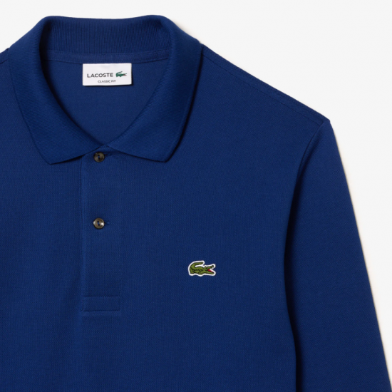 LACOSTE Ανδρική Βαμβακερή Original Μακρυμάνικη Polo Μπλούζα Piqué L.13.12 00 F9F Μπλε Ραφ