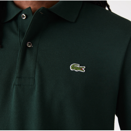 LACOSTE Ανδρική Βαμβακερή Original Μακρυμάνικη Polo Μπλούζα Piqué L.13.12 00 YZP Πράσινο Σκούρο