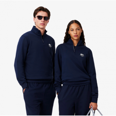 LACOSTE Unisex Regular Fit Cotton Fleece Stand Up Collar Sweatshirt SH2735 00 166 Navy Blue