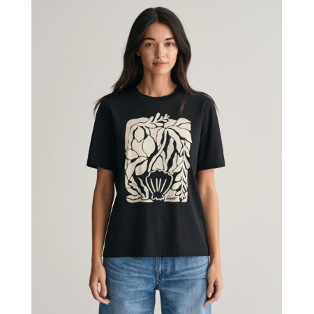 Gant Γυναικείο Βαμβακερό Palm Print T-Shirt Κανονική Γραμμή 4200882 5 Μαύρο