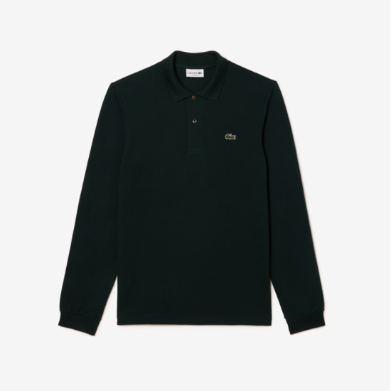 LACOSTE Ανδρική Βαμβακερή Original Μακρυμάνικη Polo Μπλούζα Piqué L.13.12 00 YZP Πράσινο Σκούρο