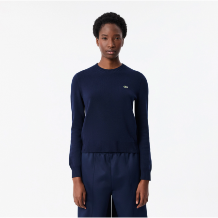 LACOSTE Women's Slim Fit Cotton Sweater C-Neck AF3323 00 166 Navy Blue