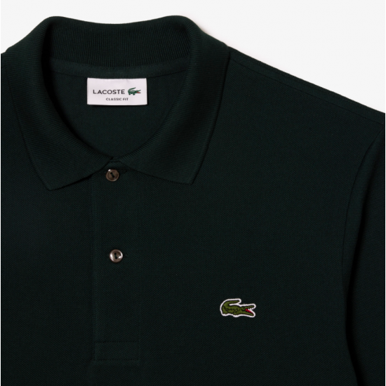 LACOSTE Ανδρική Βαμβακερή Original Μακρυμάνικη Polo Μπλούζα Piqué L.13.12 00 YZP Πράσινο Σκούρο