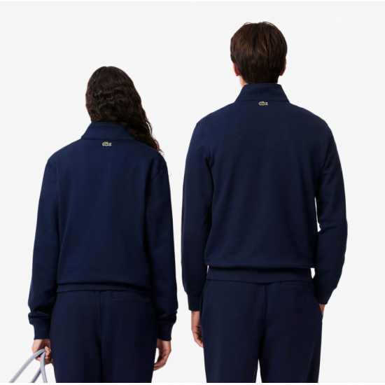 LACOSTE Unisex Regular Fit Cotton Fleece Stand Up Collar Sweatshirt SH2735 00 166 Navy Blue