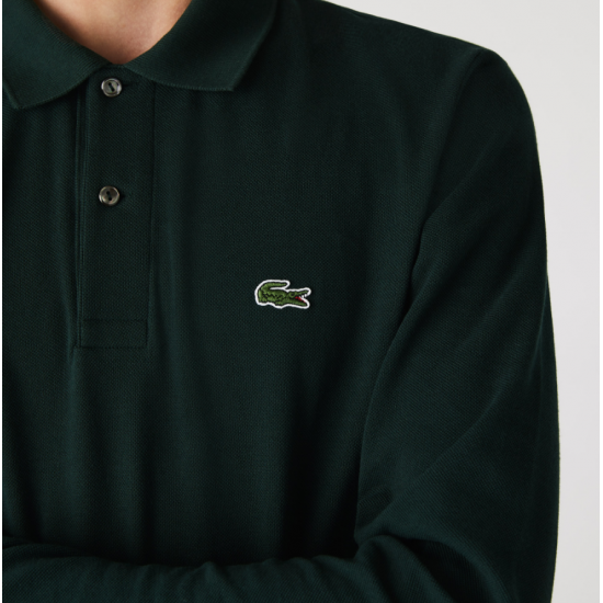 LACOSTE Ανδρική Βαμβακερή Original Μακρυμάνικη Polo Μπλούζα Piqué L.13.12 00 YZP Πράσινο Σκούρο