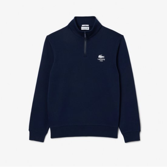 LACOSTE Unisex Regular Fit Cotton Fleece Stand Up Collar Sweatshirt SH2735 00 166 Navy Blue