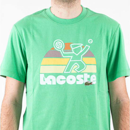 Lacoste Men's Cotton Regular Fit Washed EFffect Tennis Print T-Shirt TH8567 00 UYX Light Green