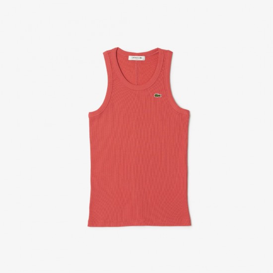Lacoste Γυναικεία Βαμβακερή Αμάνικη Μπλούζα Στενή Γραμμή TF5388 00 ZV9 Ροζ
